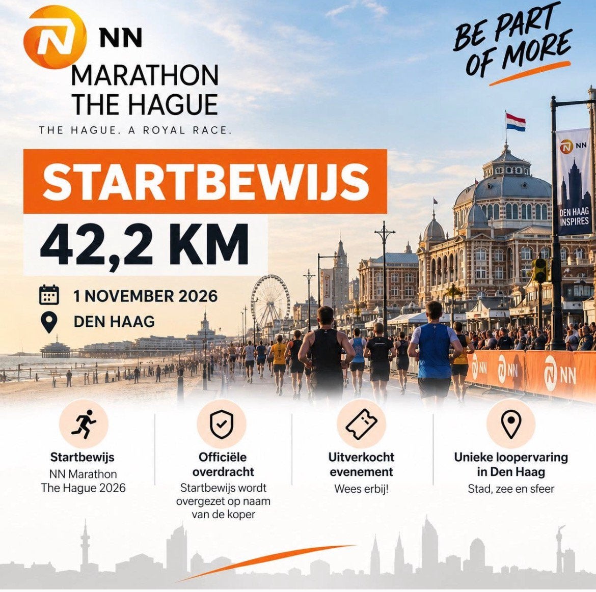 Marathon Den Haag startbewijs 42 km wave 2, Eén persoon