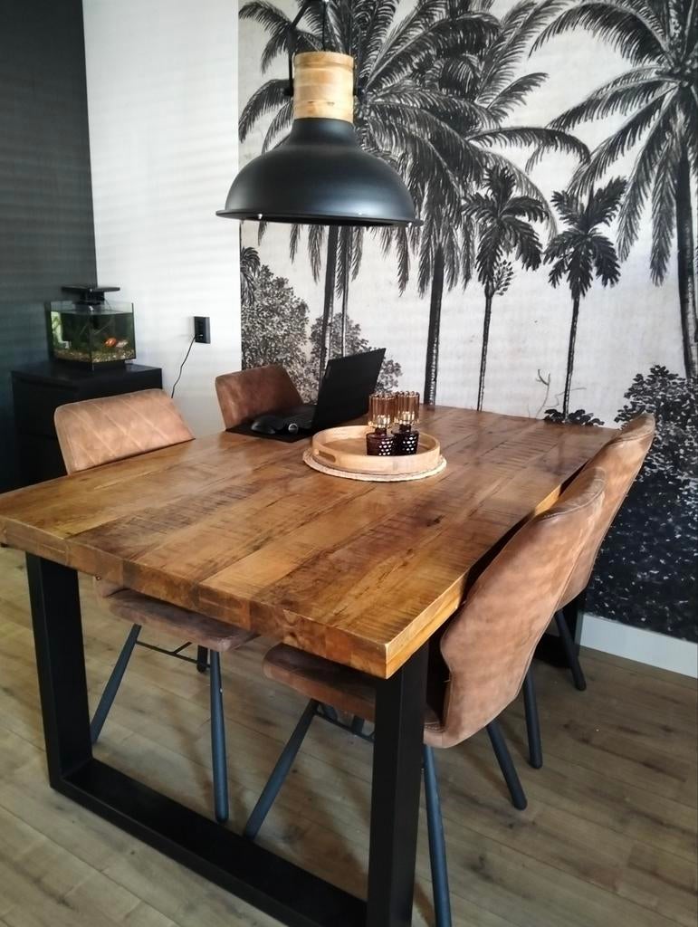 Mango houten eettafel, salontafel en tv meubel, Gebruikt, 100 tot 150 cm, Verzenden, 150 tot 200 cm