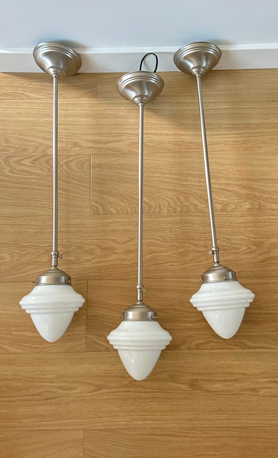 3 X Art Deco Hanglampen – Giso / Gispen Stijl (Acorn model), Zo goed als nieuw, Glas, Art Deco, E27 (groot)