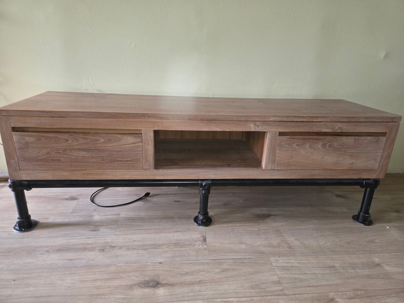 teakhouten tv meubel *industriële look*, Ophalen, 25 tot 50 cm, 150 tot 200 cm, Minder dan 100 cm