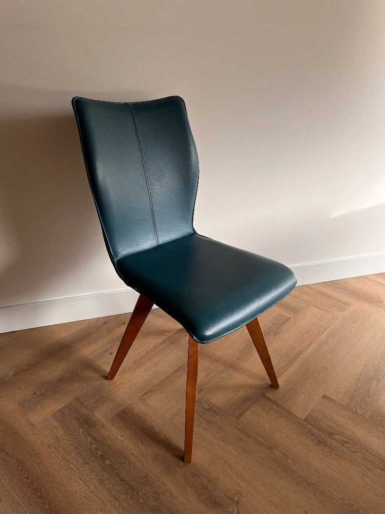 Set van 4 design eetkamerstoelen - Bree's New World, Ophalen, Blauw, Leer, Zo goed als nieuw