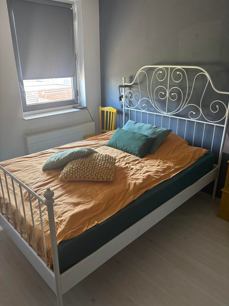 Ikea wit Leirvik bed, 140x20cm., Huis en Inrichting, Slaapkamer | Bedden, Ophalen, Wit, Tweepersoons, 140 cm