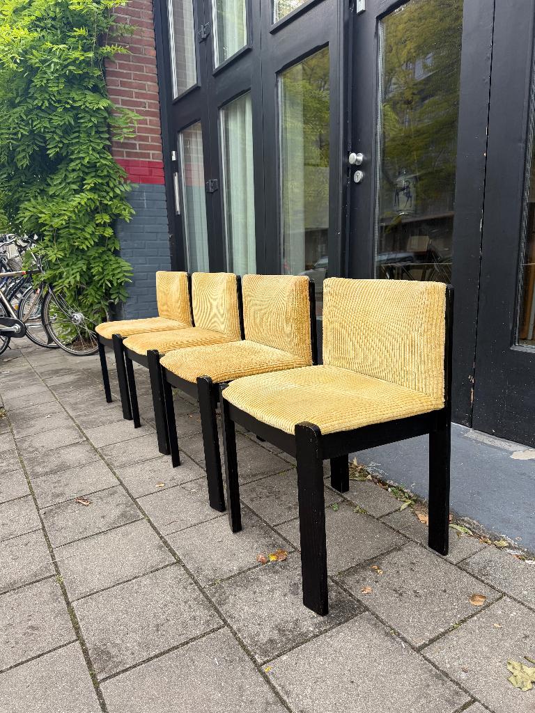 Midcentury corduroy eetkamerstoelen, vintage design stoelen, Huis en Inrichting, Stoelen, Ophalen, Gebruikt, -, -