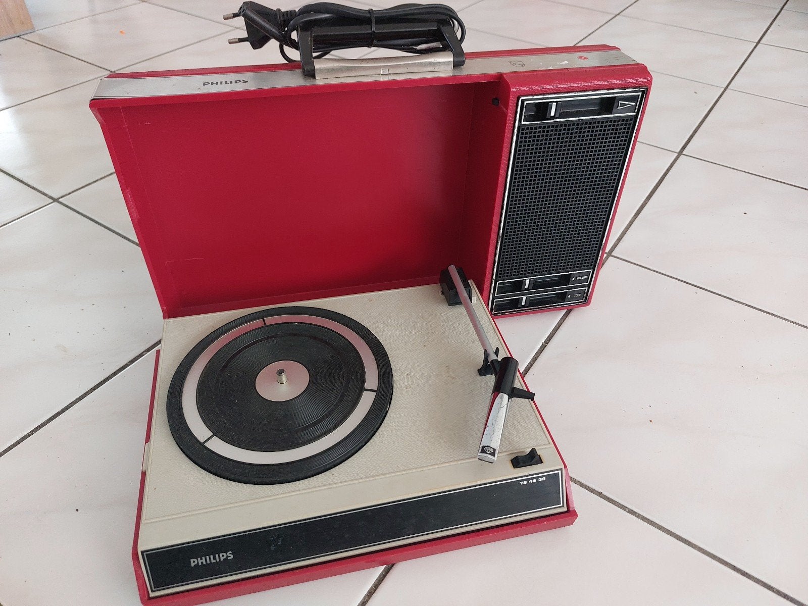Vintage Philips Platenspeler 78 45 33 RPM Rood, Ophalen of Verzenden
