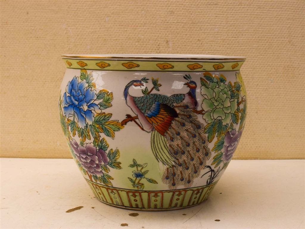 Porseleinen Bloempot 51713, Tuin en Terras, Bloempotten, Gebruikt, Rond, Ophalen of Verzenden, Aardewerk