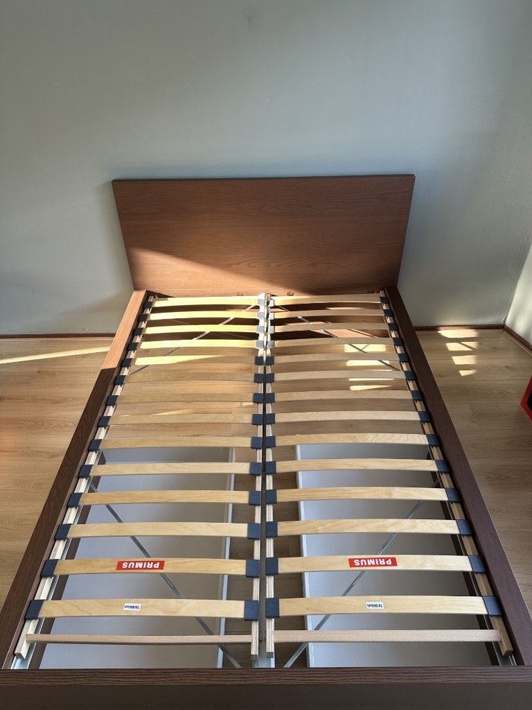 IKEA MALM bed 140x200 bruin + 2 bedlades, Ophalen, Gebruikt, Bruin, Tweepersoons