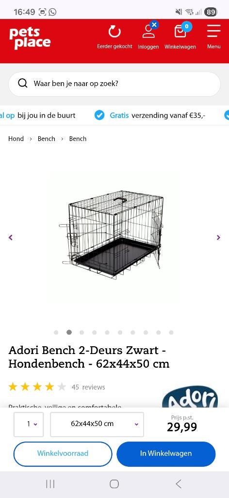 Adori Hondenbench, Ophalen, Gebruikt