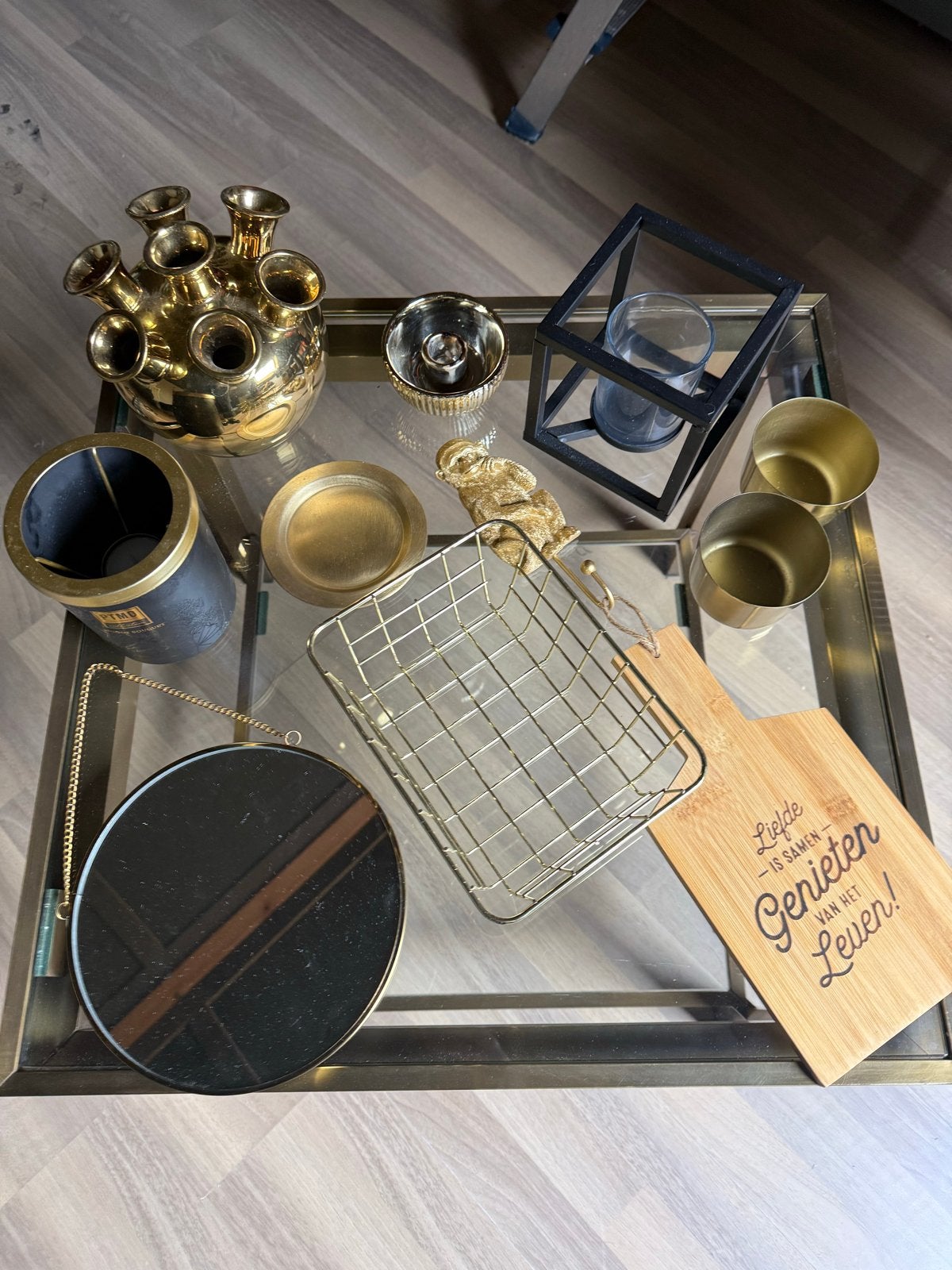 Diverse gouden en zwarte woonaccessoires, Gebruikt, Ophalen of Verzenden, Goud, Metaal