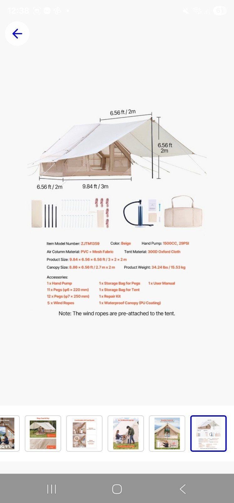 Nieuwe opblaasbare tent met pomp - 3 slaapplaatsen, Ophalen of Verzenden