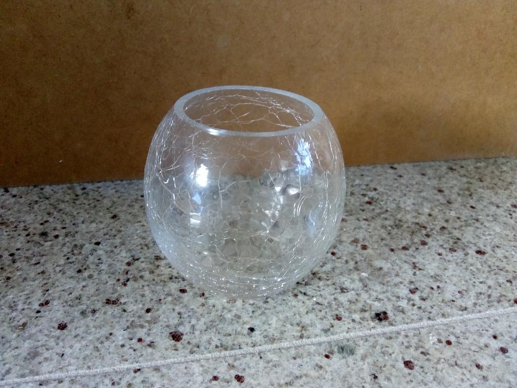 Klein rond windlichtje met craquelé glas, Huis en Inrichting, Woonaccessoires | Kandelaars en Kaarsen, Ophalen, Gebruikt, Overige materialen