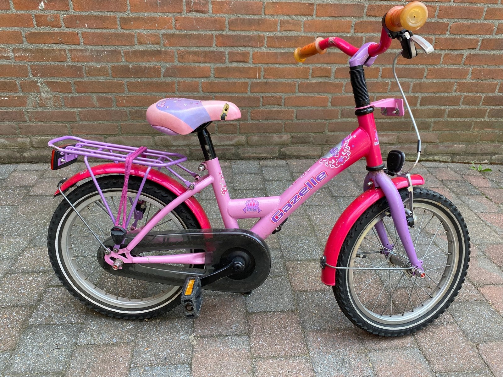 Roze Gazelle kinderfiets 16 inch, Ophalen, Terugtraprem, Zijwieltjes, 16 tot 20 inch