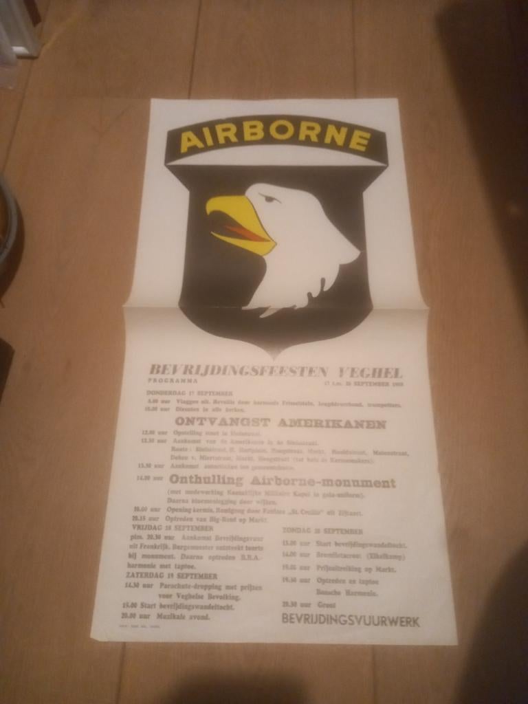 Afiche Airborne bevrijdingsfeesten in Veghel 1959, Ophalen of Verzenden, Landmacht, Amerika, Foto of Poster