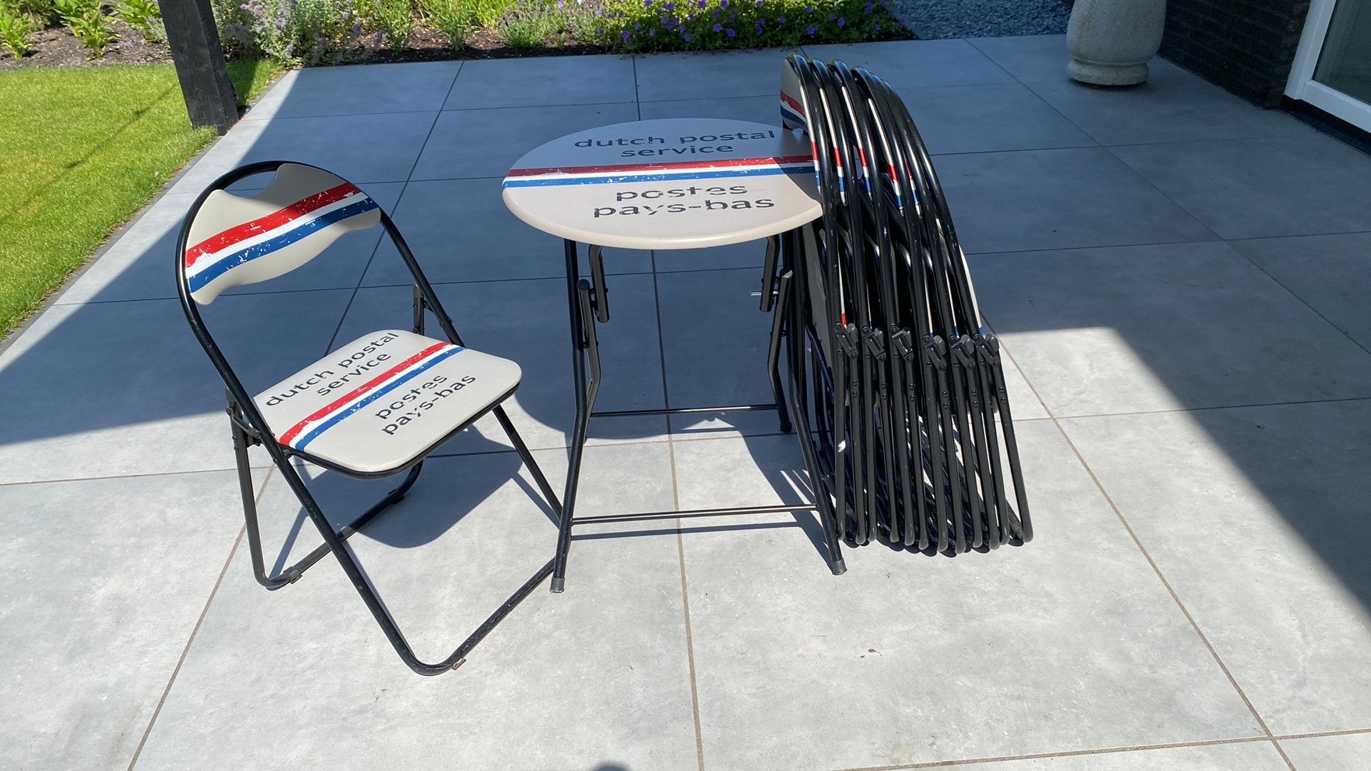 Klaptafel met 7 klapstoelen, Ophalen, Zo goed als nieuw, Metaal