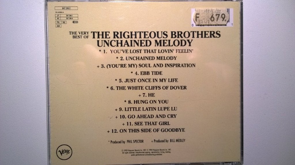The Righteous Brothers - Unchained Melody The Very Best Of, Ophalen of Verzenden, Zo goed als nieuw, Pop, Album