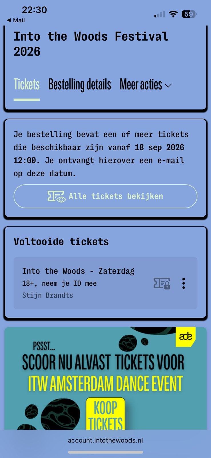 Kaartje into the woods zaterdag 19 sep, Tickets en Kaartjes, Eén persoon