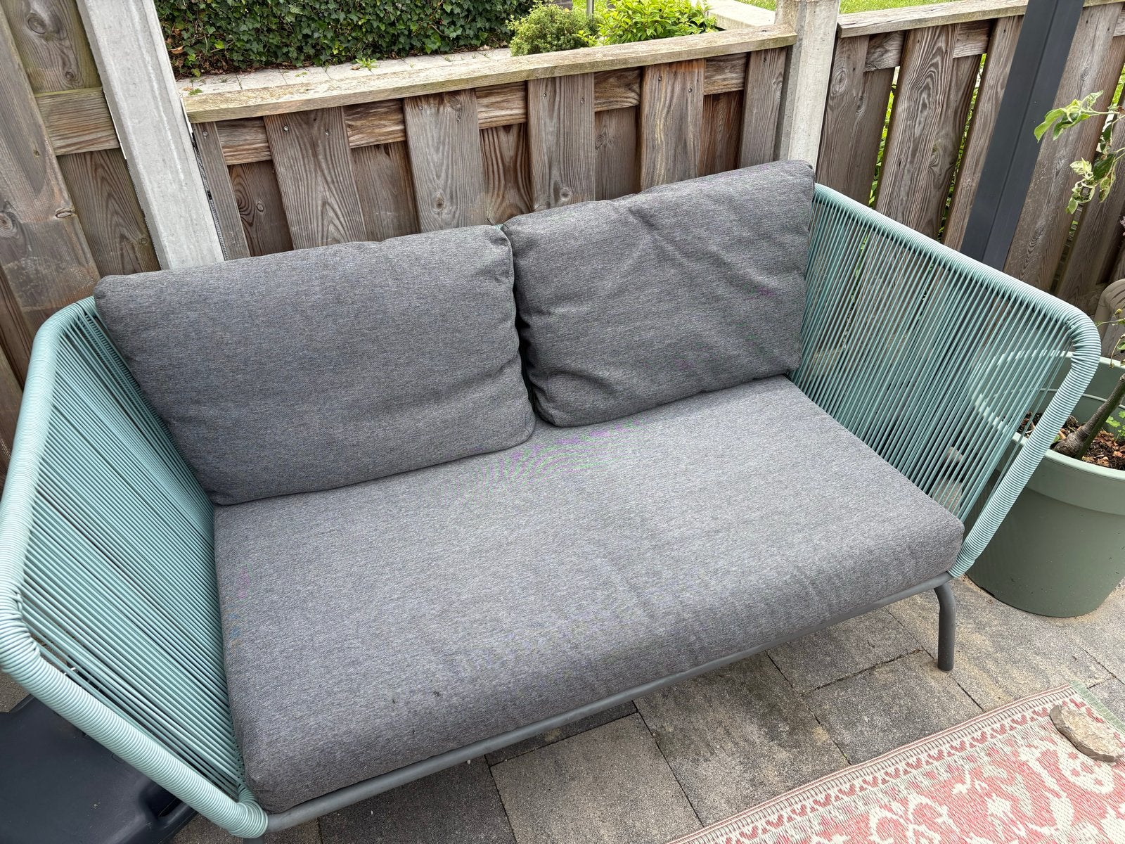 Grijze loungekussens voor bank en stoelen, 7 stuks, Tuin en Terras, Tuinmeubel-accessoires, Ophalen, Gebruikt