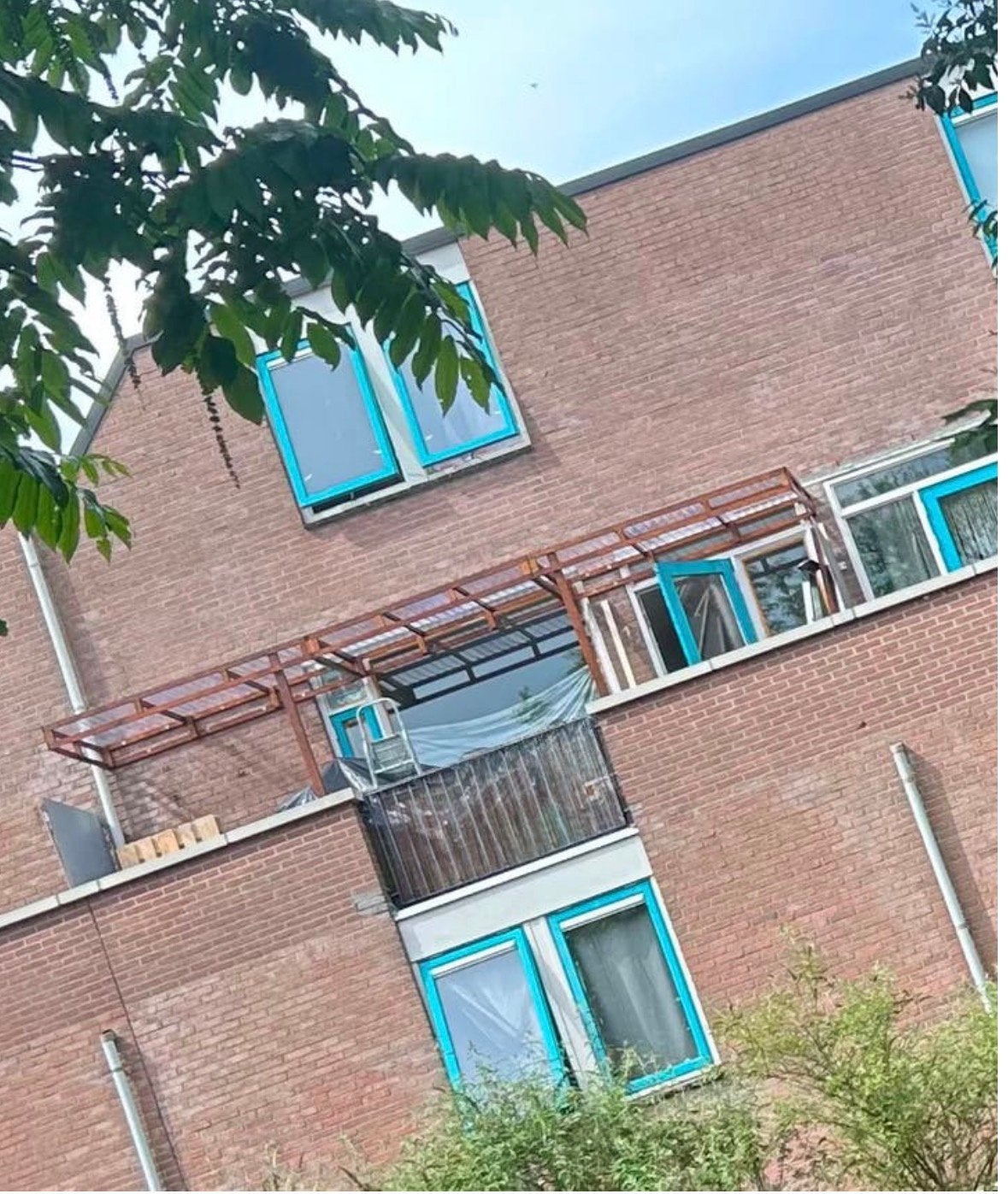 Houten Veranda/Overkapping met Transparante Platen (2.15x6m), Tuin en Terras, Overkappingen, Ophalen, Gebruikt, Veranda