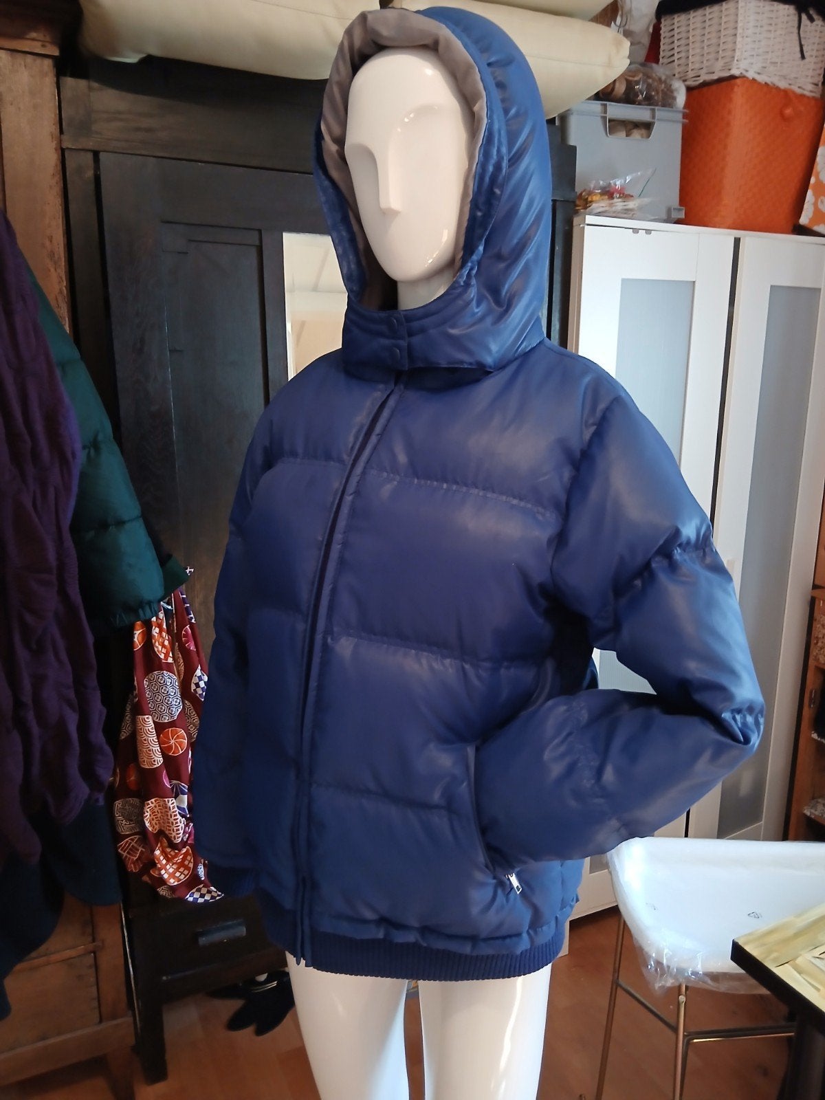Donkerblauwe donsjas zgan., Ophalen of Verzenden, Zo goed als nieuw, Blauw