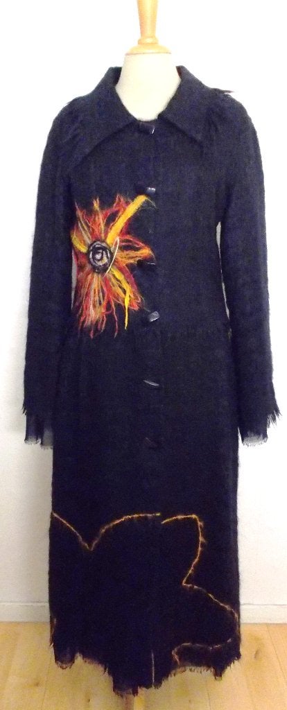 Mohair/wol/angora apart lang vest/jas met borduursels! M, Ophalen of Verzenden, Zo goed als nieuw, Maat 38/40 (M), Meerkleurig