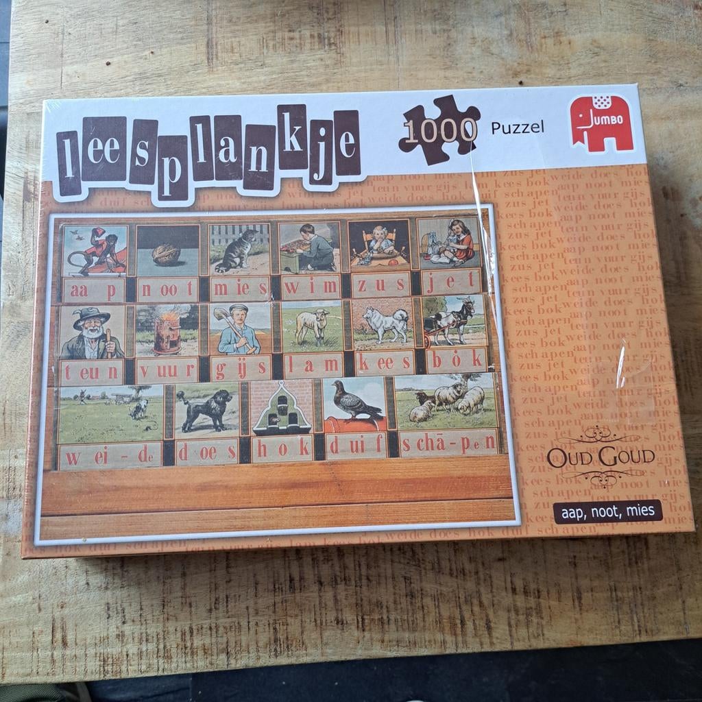 Jumbo Legpuzzel Oud Goud Leesplankje 1000 stukjes, Ophalen of Verzenden, 500 t/m 1500 stukjes, Nieuw, Legpuzzel