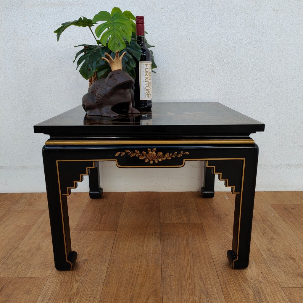 Vintage gelakte Chinese Chinoiserie Salontafel koffietafel, Ophalen, Valkenswaard, 100 tot 150 cm, Info@flashbackfurniture.nl