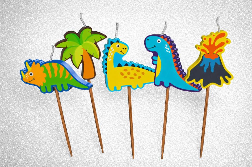 5 Dino kaarsjes voor verjaardag taart of cupcakes, Ophalen of Verzenden, Nieuw, Taarten of Cupcakes, Versiering