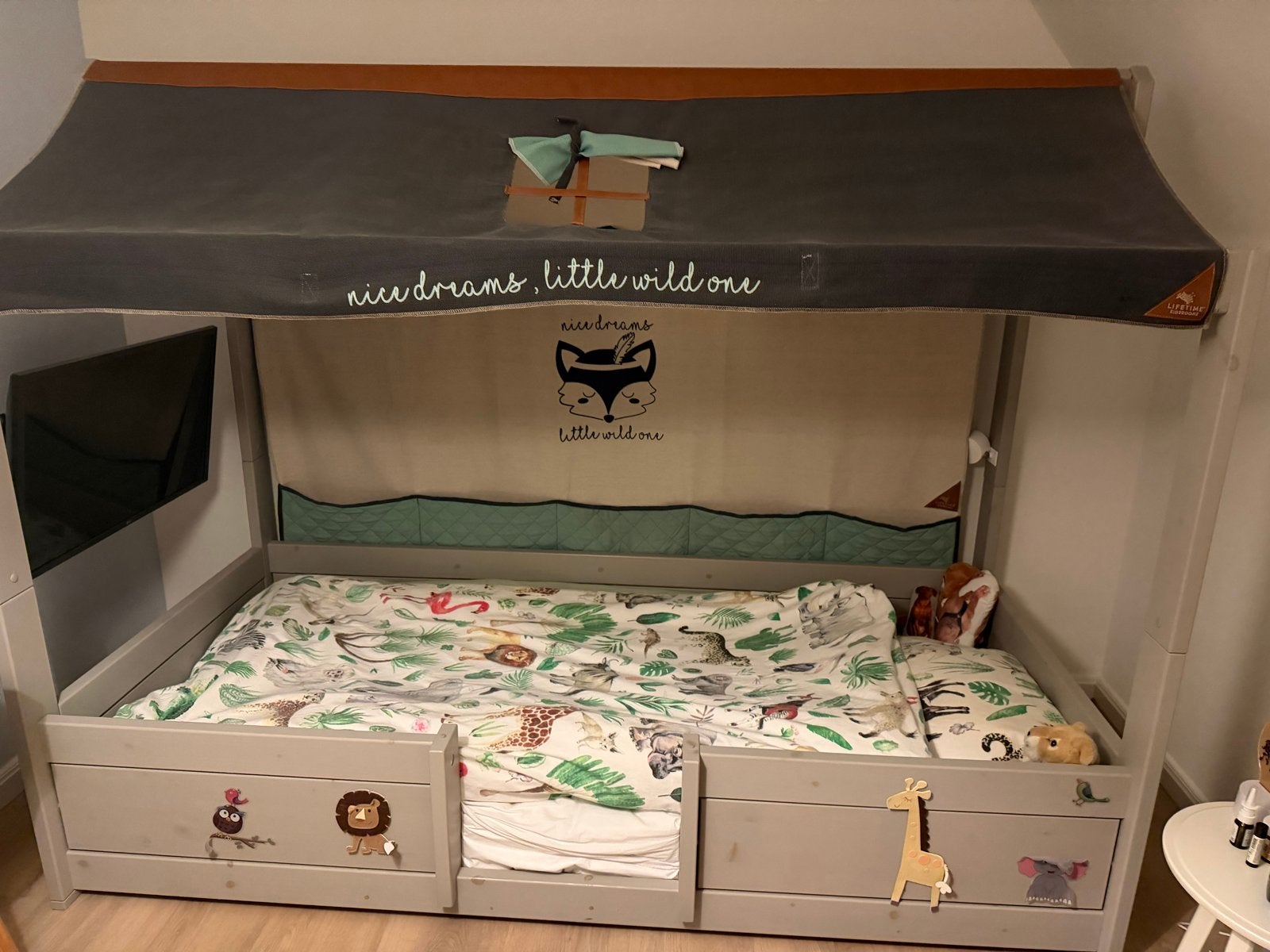 Lifetime bed met dak 90x200 incl. koudschuimmatras, Ophalen, 85 tot 100 cm, Zo goed als nieuw, Matras