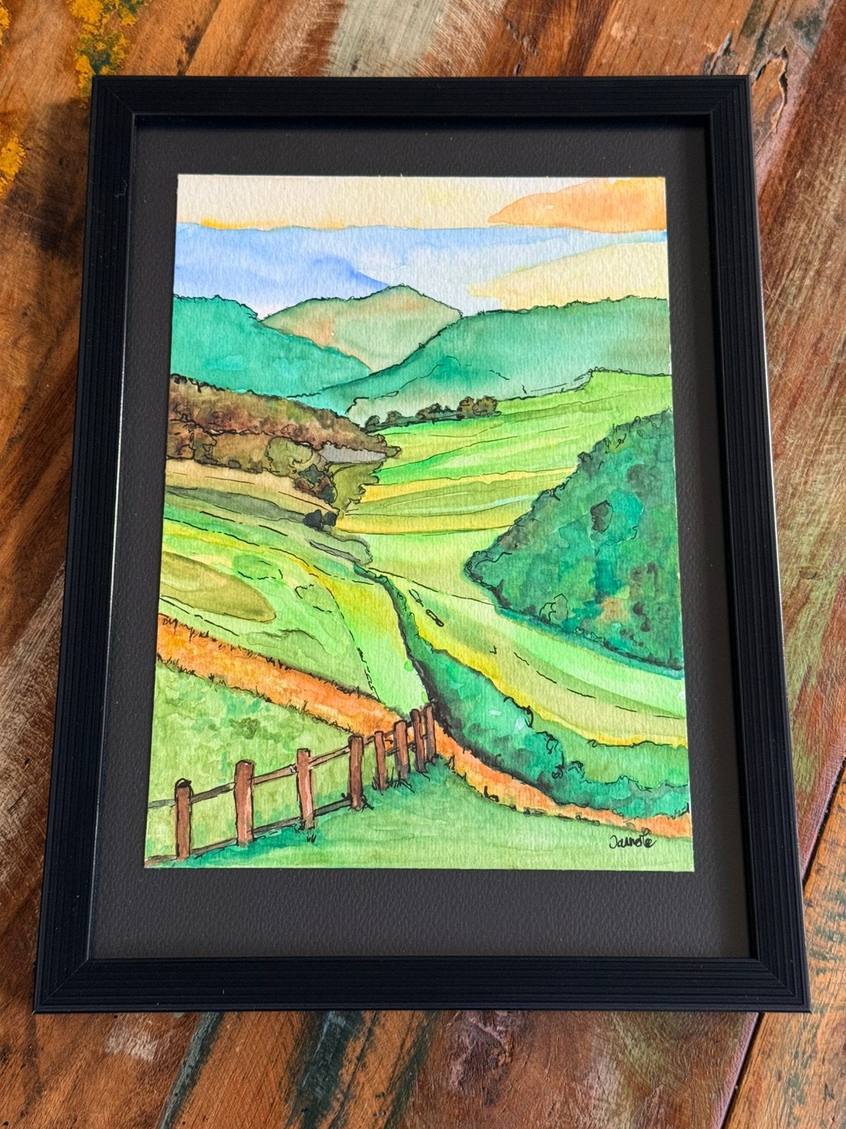 Aquarel in lijst  Natuur- landschap, Antiek en Kunst, Kunst | Schilderijen | Modern, Verzenden