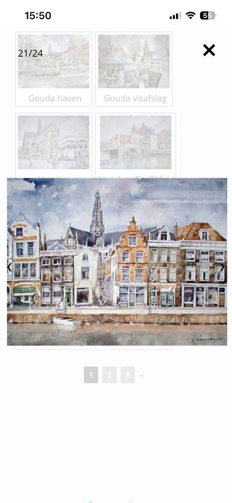 Aquarel Jacques Wesselius, gezicht op het Spaarne in Haarlem, Ophalen