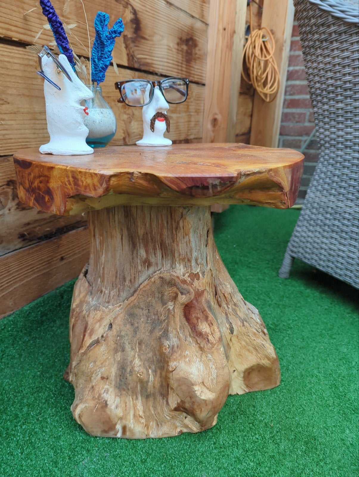 unieke boomstam bijzettafeltje/ krukje, Ophalen of Verzenden, Rond, Minder dan 55 cm, Minder dan 45 cm