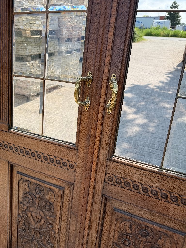 Set openslaande eiken deuren met glas in koper 236x188cm., Ophalen