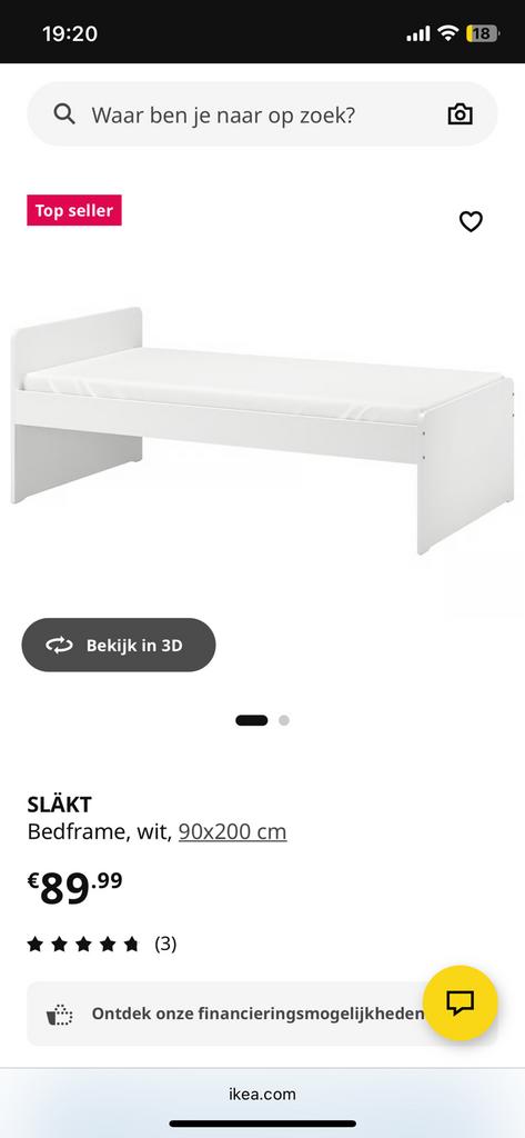 Slakt bed met lad bodem, 90 cm, Eenpersoons, Ophalen of Verzenden, Zo goed als nieuw