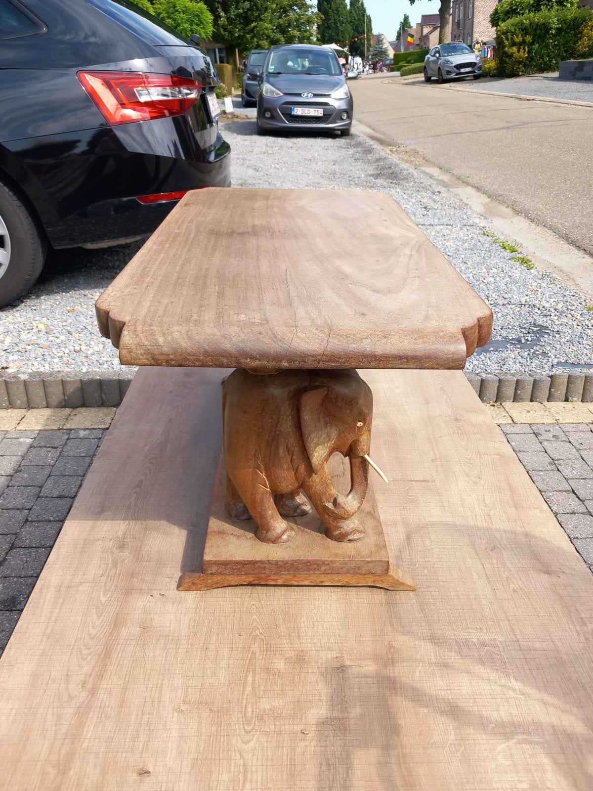 Vintage salontafel met olifanten, Ophalen of Verzenden, Zo goed als nieuw, Rechthoekig, Hout