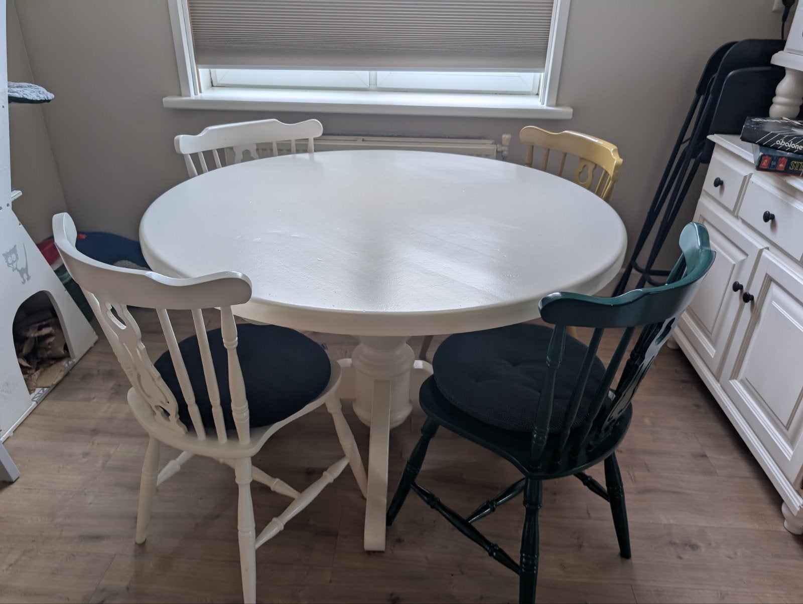 Witte ronde eettafel, Huis en Inrichting, Ophalen, Gebruikt, Rond, Klassiek, landelijk