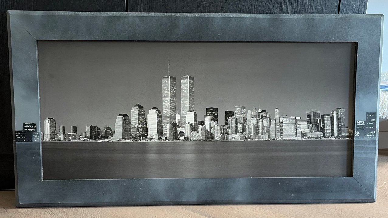 Schilderij New York Skyline met Twin Towers, Antiek en Kunst, Kunst | Schilderijen | Klassiek, Ophalen, Realistisch, Overige ondergronden