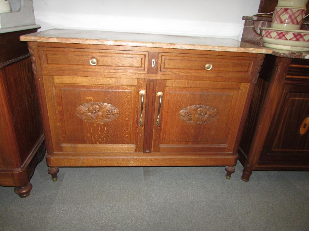 antieke eiken commode kaptafel roze marmer blad 275,00, Ophalen, 100 tot 150 cm, Zo goed als nieuw, Antiek eiken