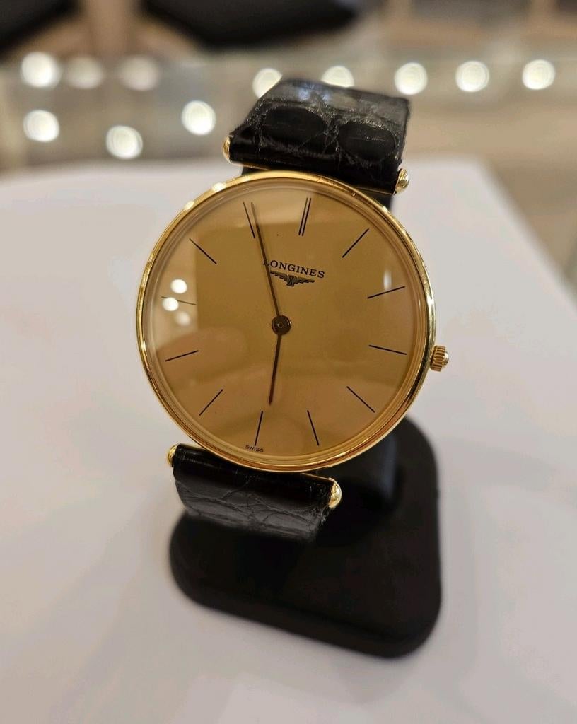 18 karaats Longines La Grande Classique de Longines horloge, Leer, Ophalen of Verzenden, Zo goed als nieuw, Omega