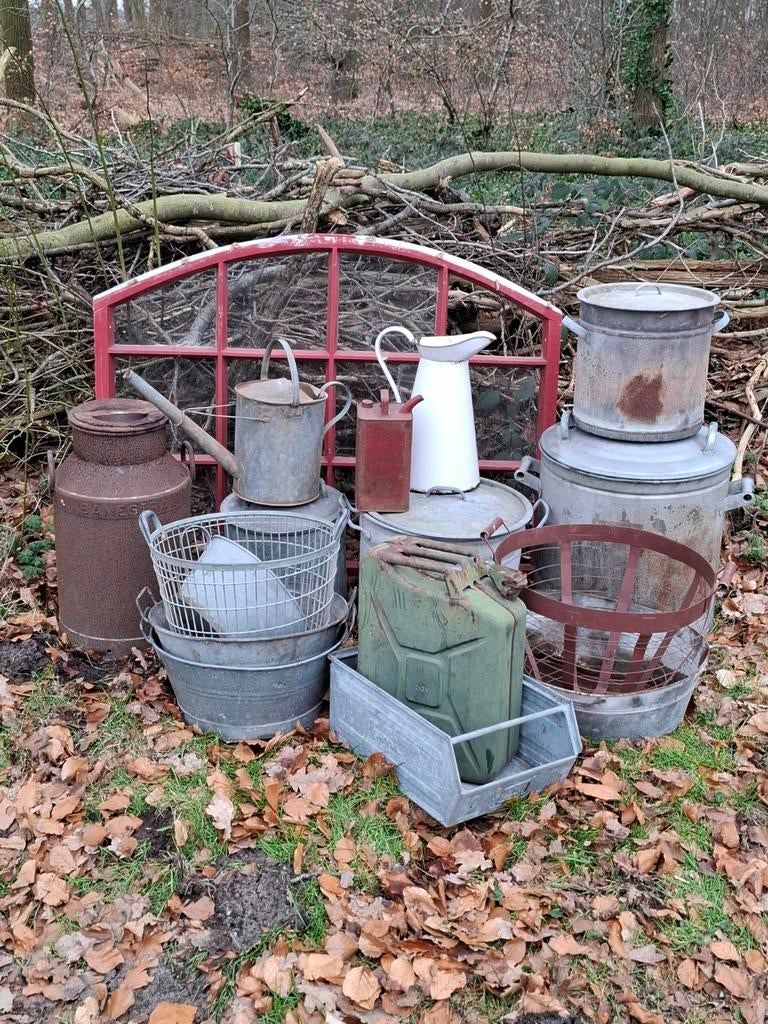 Oude brocante zinken tuin emmer bloempot gieter teil zaaivat, Tuin en Terras, Tuinwanddecoratie, T, Nieuw, Ophalen of Verzenden