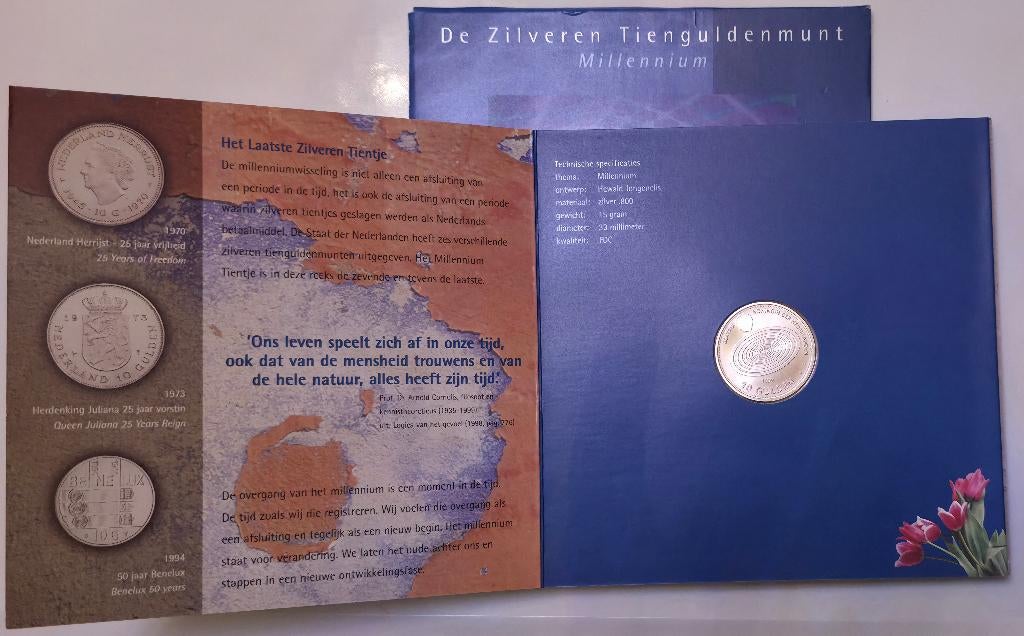 10 Gulden Millennium – Nederland 1999 – 15 g .800 – FDC, Ophalen, Koningin Beatrix, Zilver, Losse munt