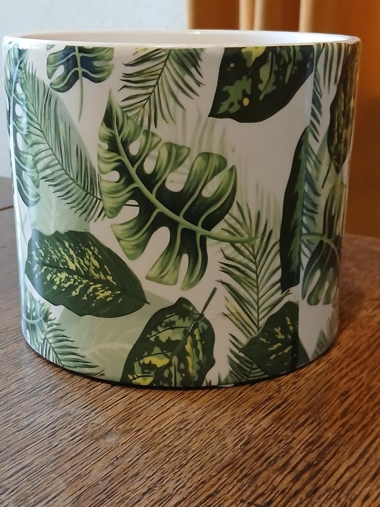MOOIE NIEUWE  BLOEMPOT(BLADMOTIEF), Rond, Nieuw, Ophalen of Verzenden, Balkon
