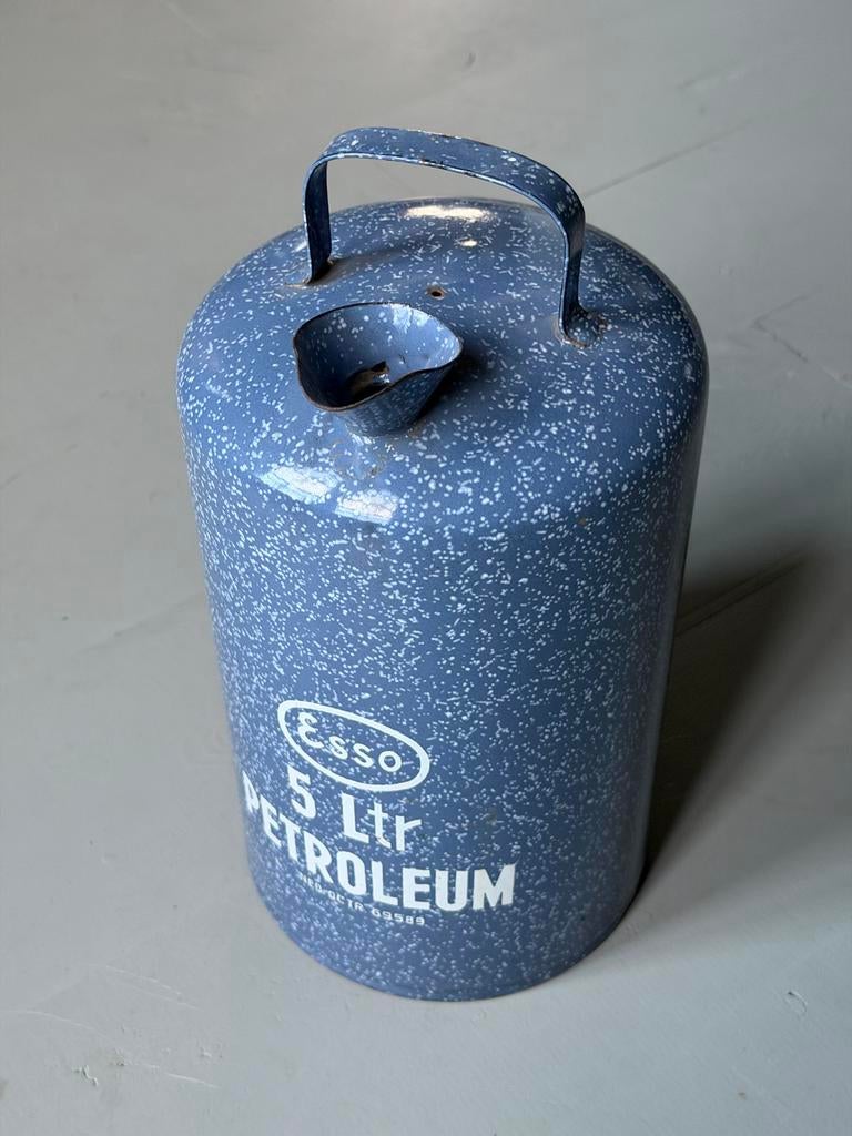 Vintage Esso Petroleum Kan - Blauw Metaal, Ophalen