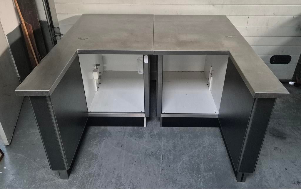 Modulaire balie – 2 L-vorm met RVS blad (U-opstelling), Ophalen, Gebruikt, Meubilair