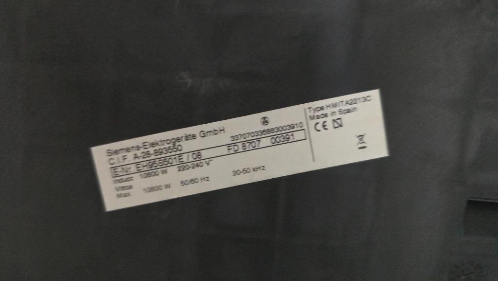 Siemens inbouw inductie kookplaat EH95S501E //3 FASE//, Ophalen, Refurbished, Inbouw, Inductie