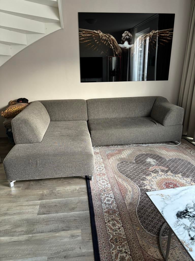 Grijze LeoLux hoekbank in goede staat, Ophalen, 250 tot 300 cm, Hoekbank, 75 tot 100 cm