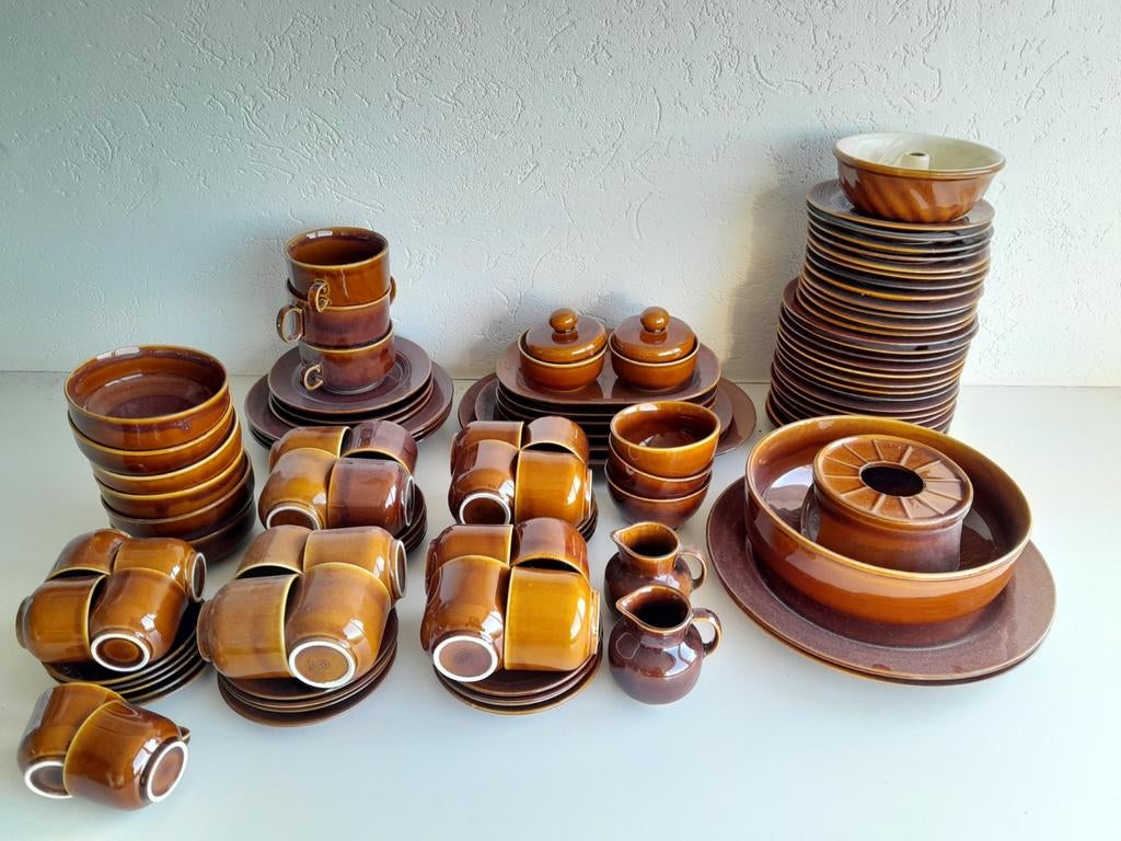 Vintage Colditz Bruin Servies - 80 Delig, Gebruikt, Ophalen of Verzenden, Overige stijlen, Aardewerk