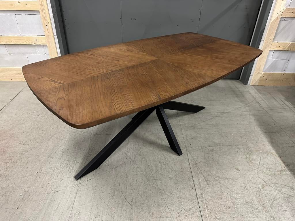 Eettafel l bruin fineer l deens ovaal l 220x100 l NIEUW, 100 tot 150 cm, 200 cm of meer, Ophalen of Verzenden, Zo goed als nieuw