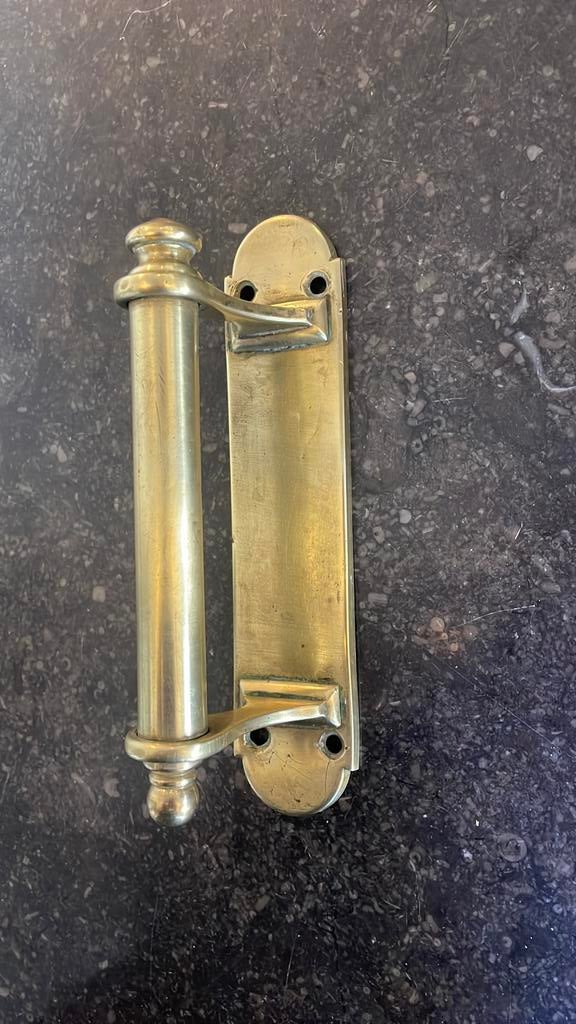 1x Deurgreep met knik Goud messing 1900 Antiek greep vintage, Antiek en Kunst, Antiek | Koper en Brons, Ophalen of Verzenden