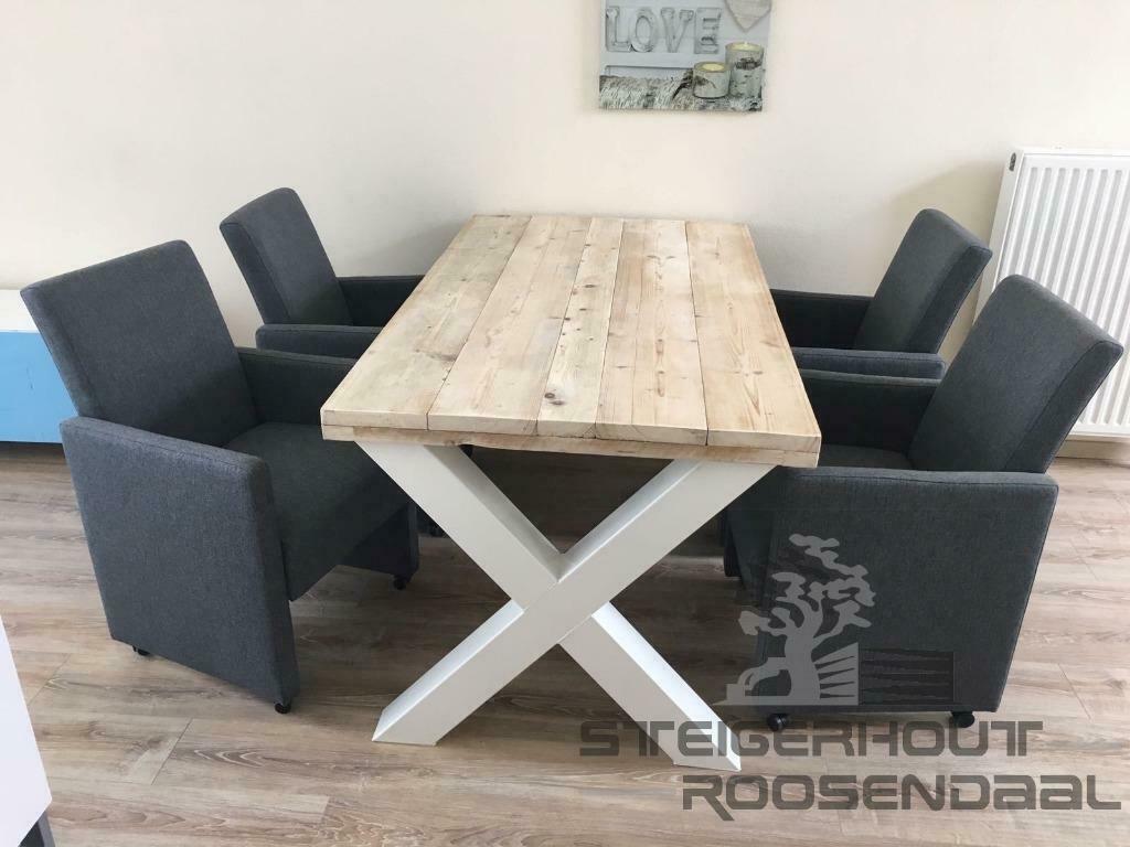 Steigerhouten tafels eettafels op Industriële X en U poten, Ophalen, 50 tot 100 cm, Rechthoekig, Overige houtsoorten