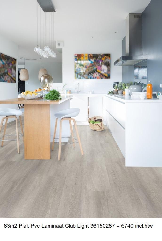 83m2 Plak Pvc Club Light Grijs 2mm dik = €740 incl.btw, 75 m² of meer, Nieuw, Ophalen of Verzenden, Laminaat