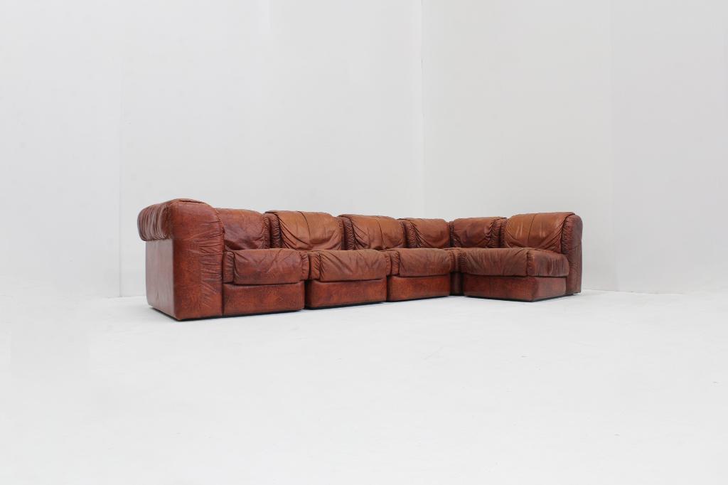 Vintage Italiaanse Seven Salotti Modulaire Sofa in leder, Huis en Inrichting, 250 tot 300 cm, Gebruikt, 125 tot 150 cm, Leer